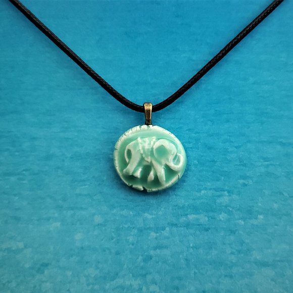 Handmade Ceramic Aqua Green Elephant Pendant Necklace - Picture 9 of 12